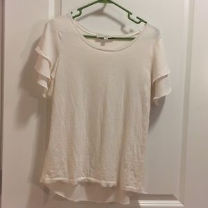 Flutter sleeved mixed media blouse